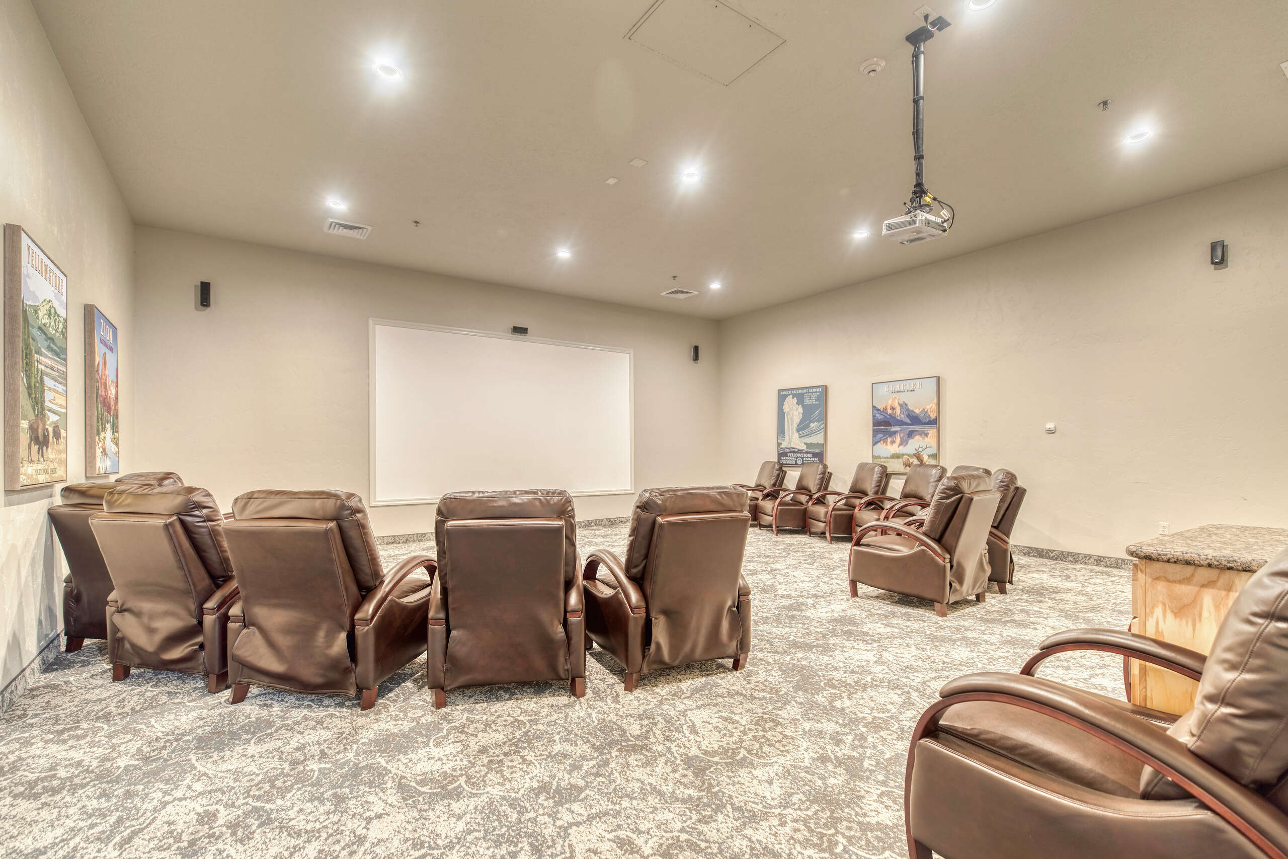Interior view of a theater room with seating
