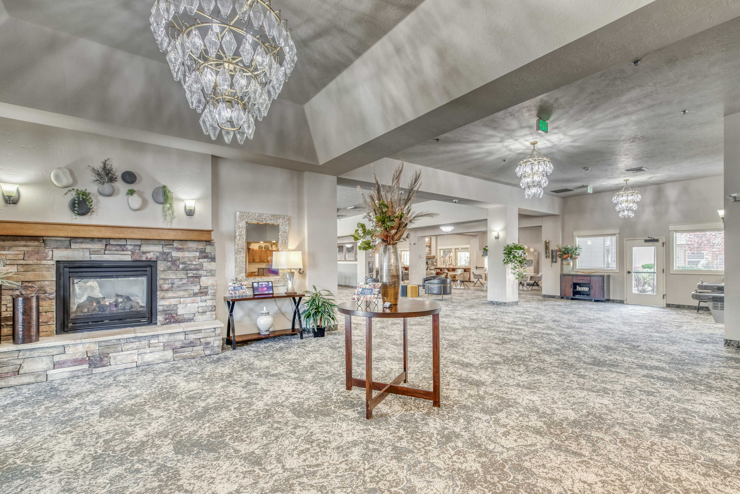 Bright common area with elegant decor and seating