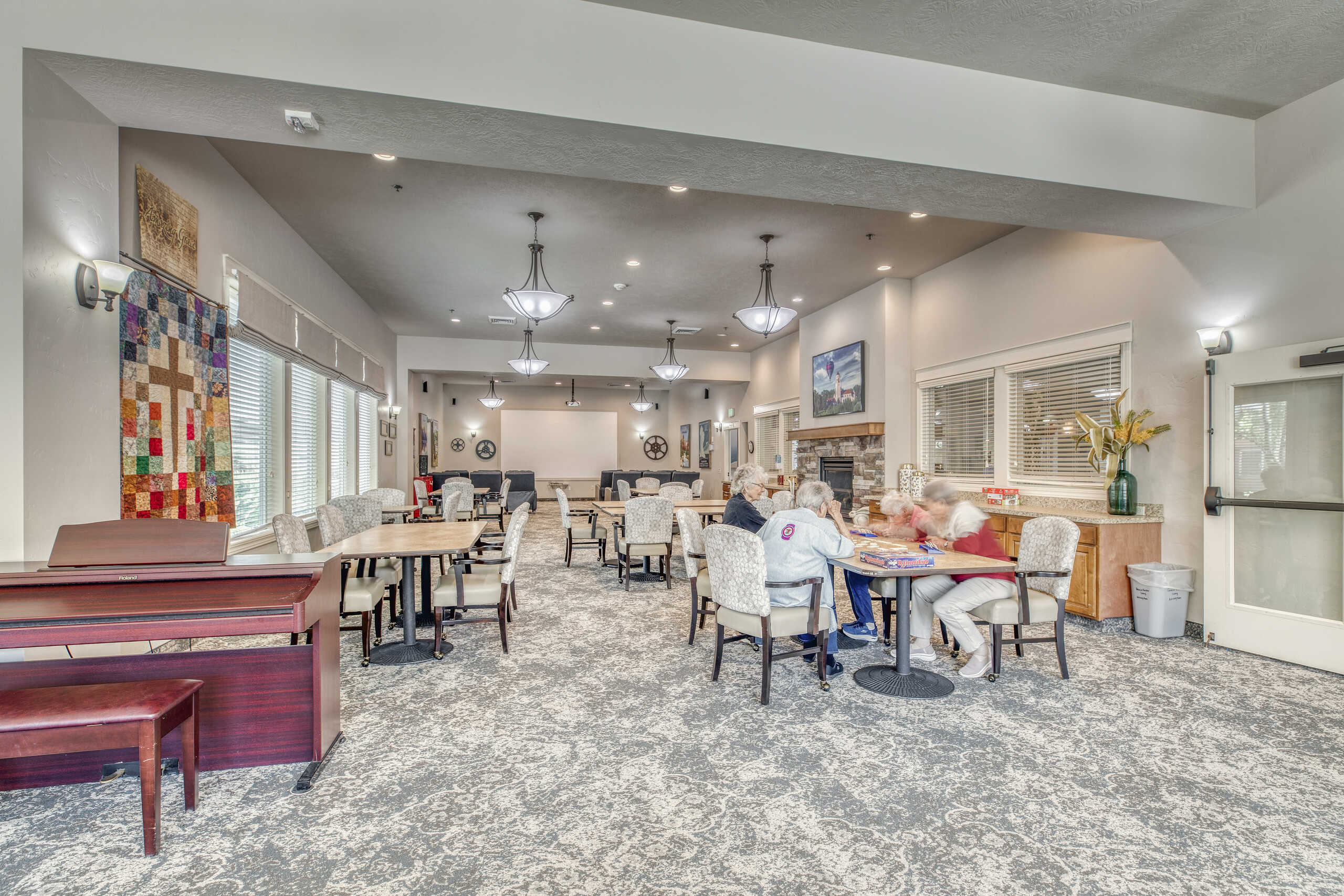 Residents engaged in activities in a common area