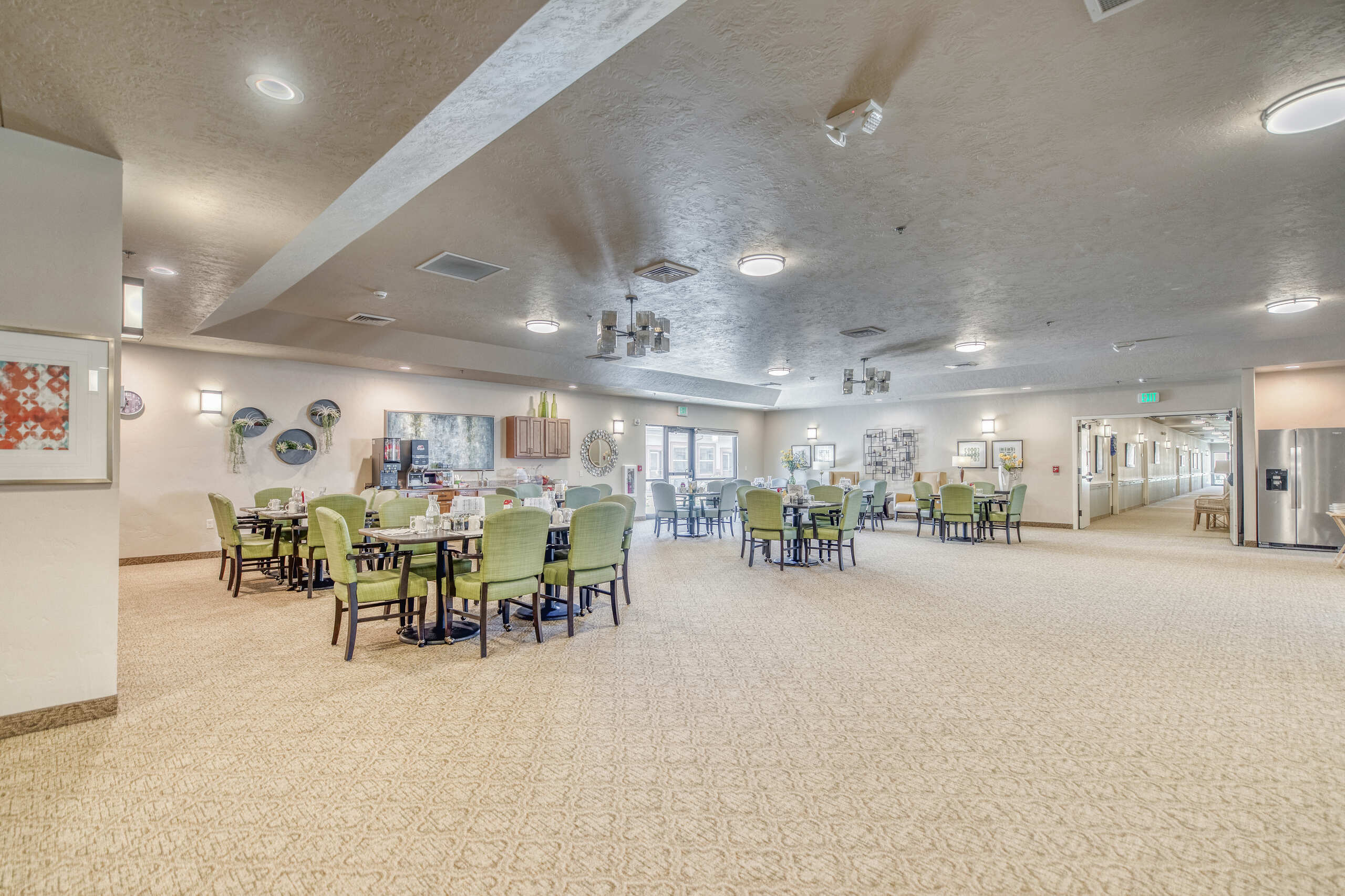 Common area with seating and dining spaces