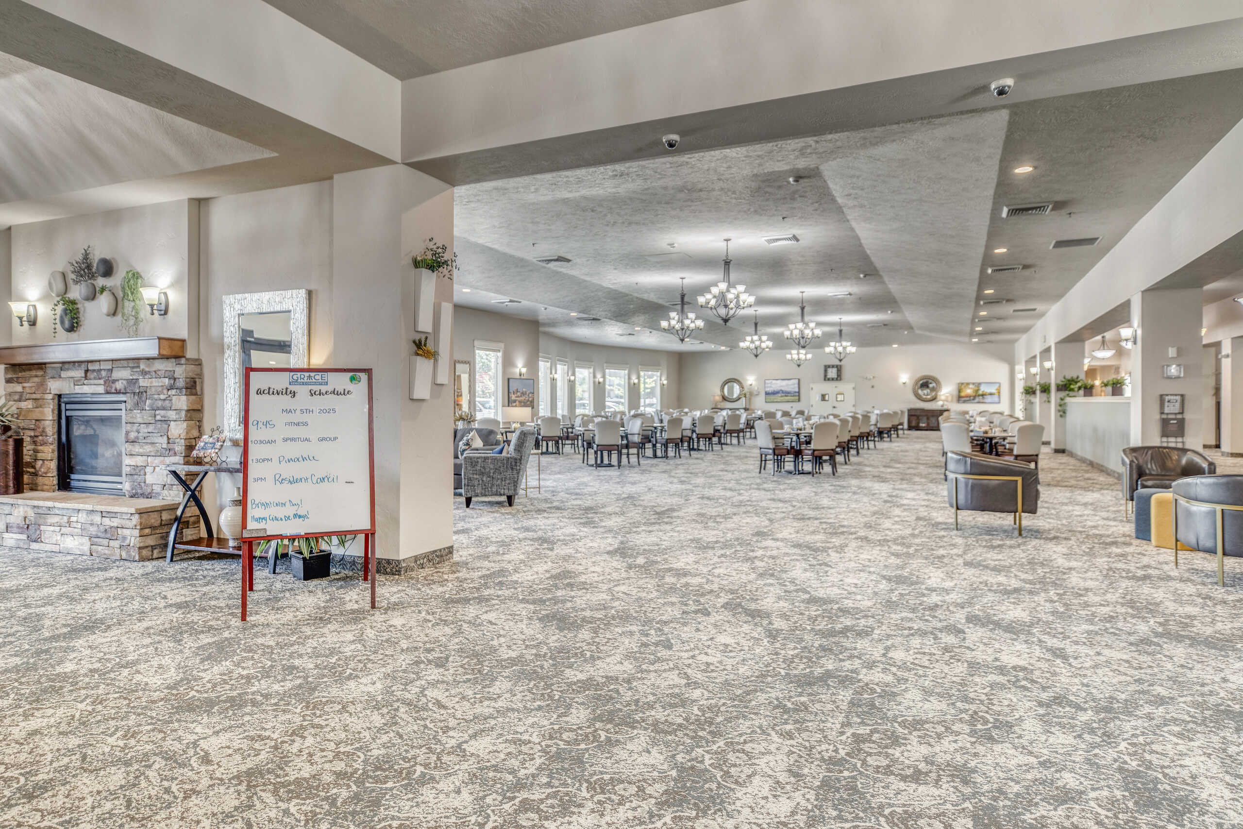 Interior view of the dining area with seating arrangements
