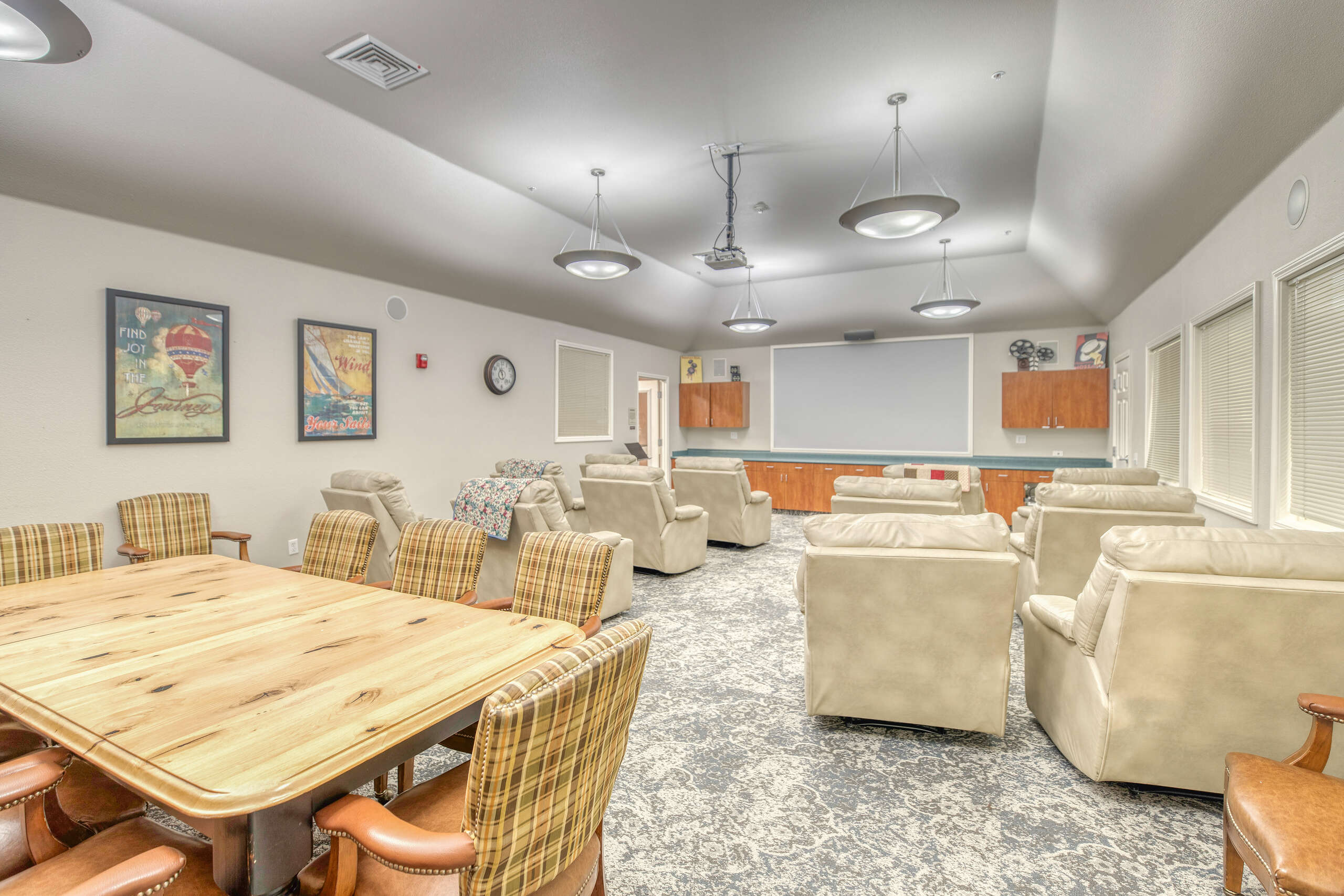 Common area with seating in a bright room