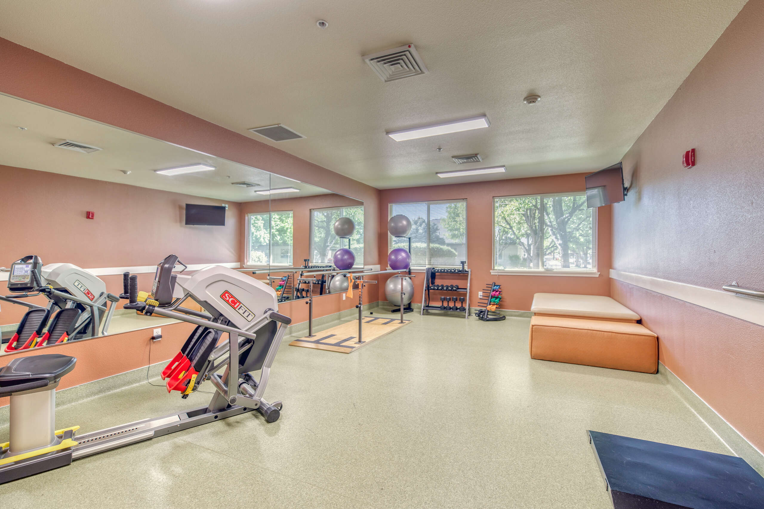 Exercise equipment in a fitness room