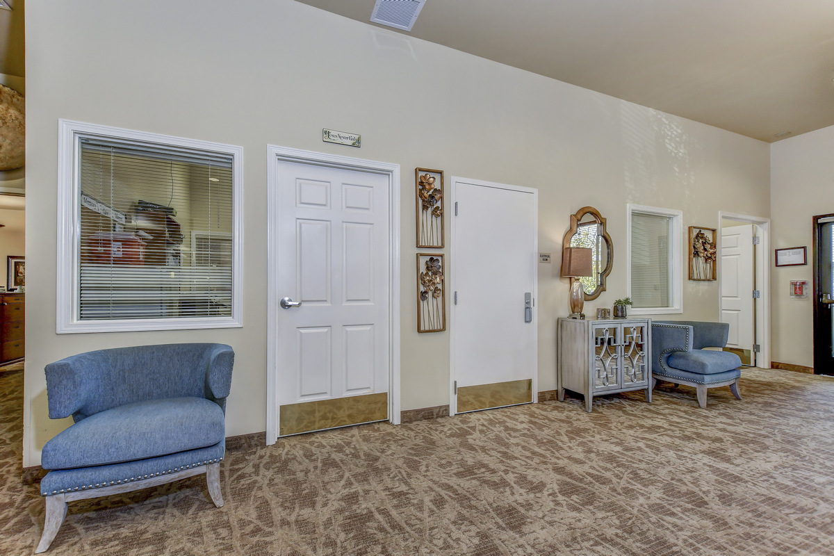 Interior view of a common area with seating