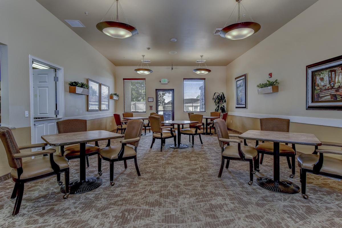 Interior dining area with tables and chairs