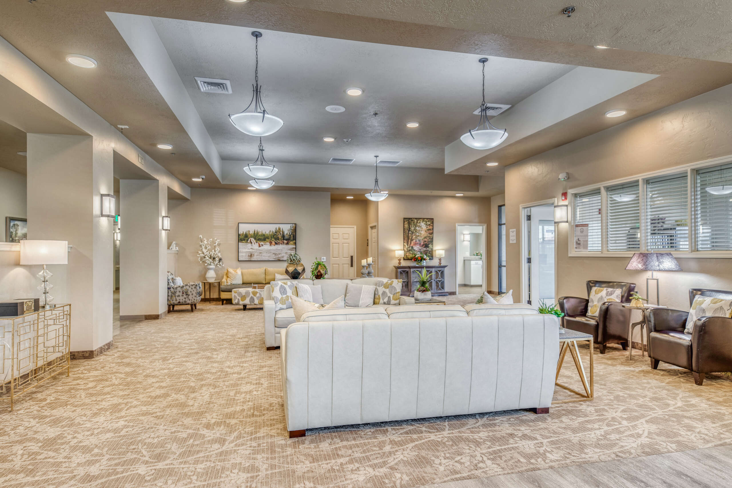 Bright common area with comfortable seating