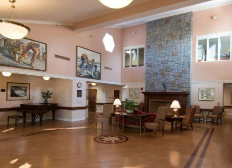 Common area with seating and large windows