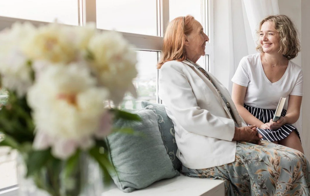 Welcoming interaction between a resident and staff member.