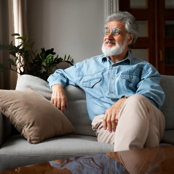 Senior man sitting comfortably on a couch
