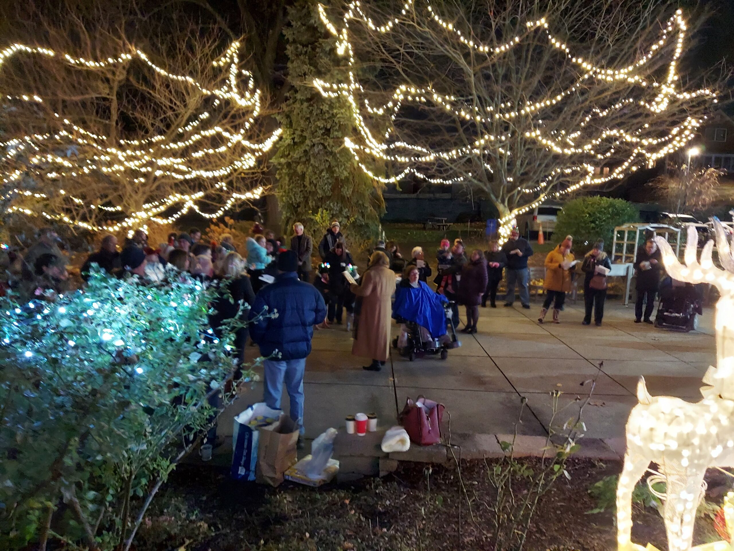 Residents and staff gathered outside for a holiday celebration.