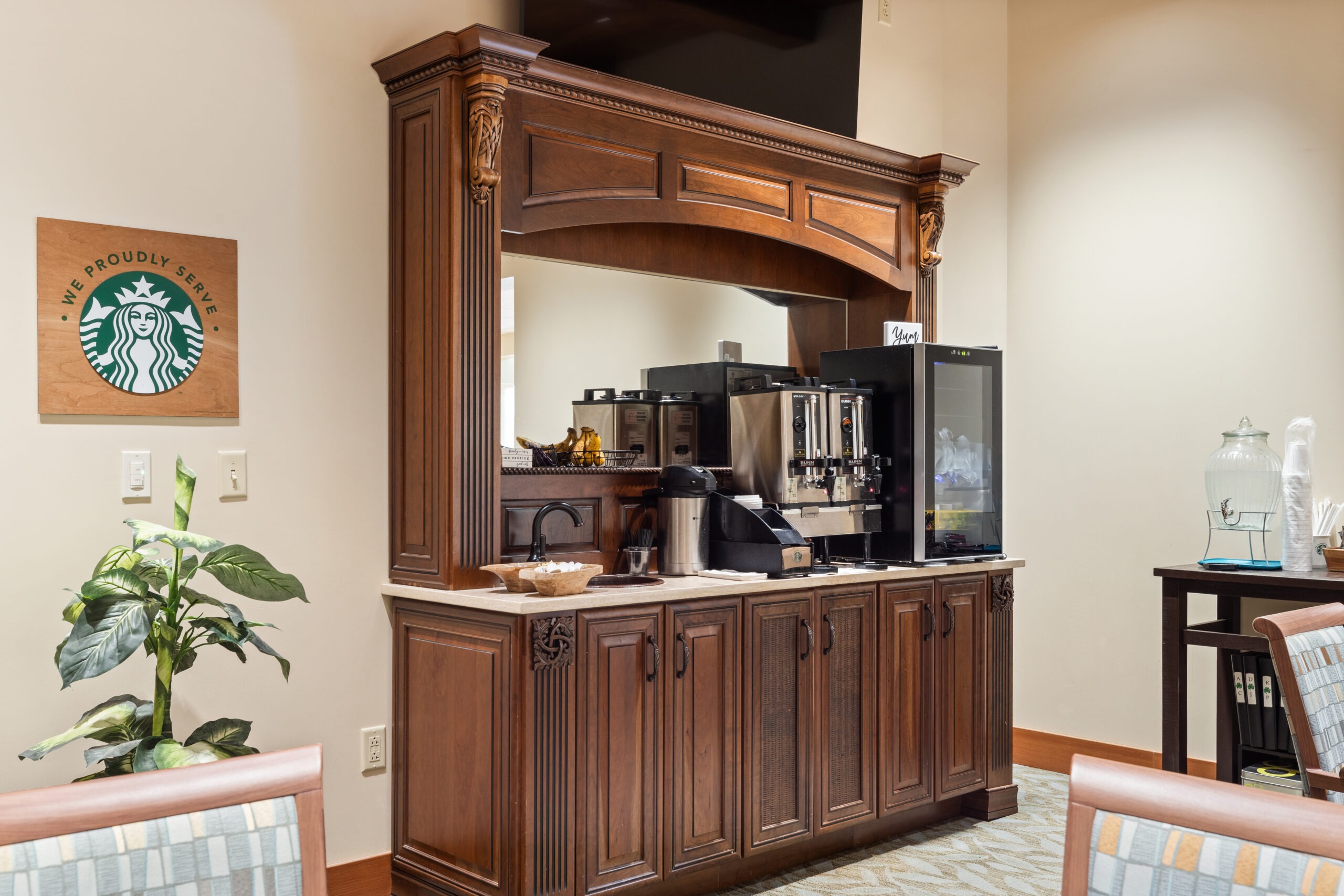 Coffee station in a facility's common area.