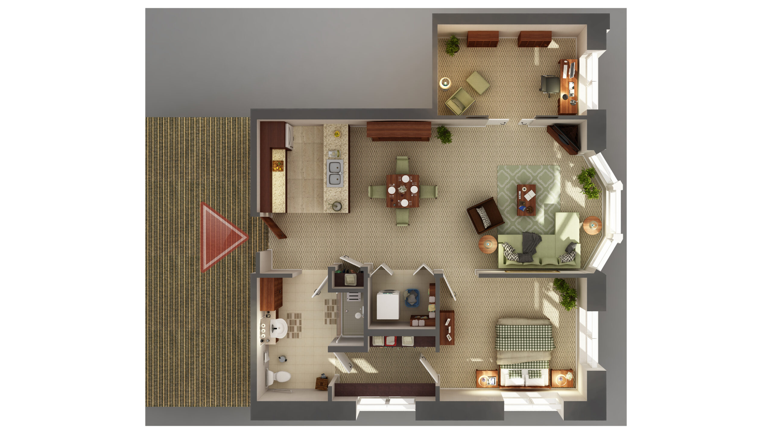 Architectural floor plan of a living unit.