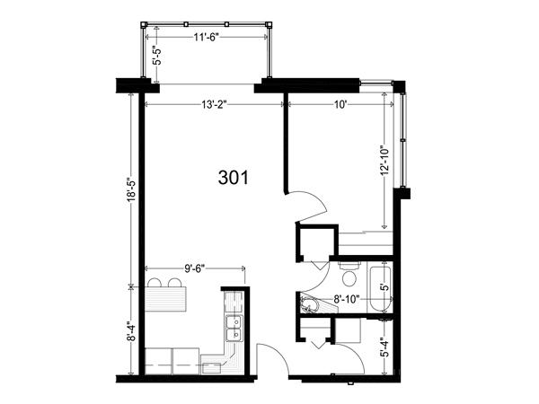 Architectural floor plan of a resident room.