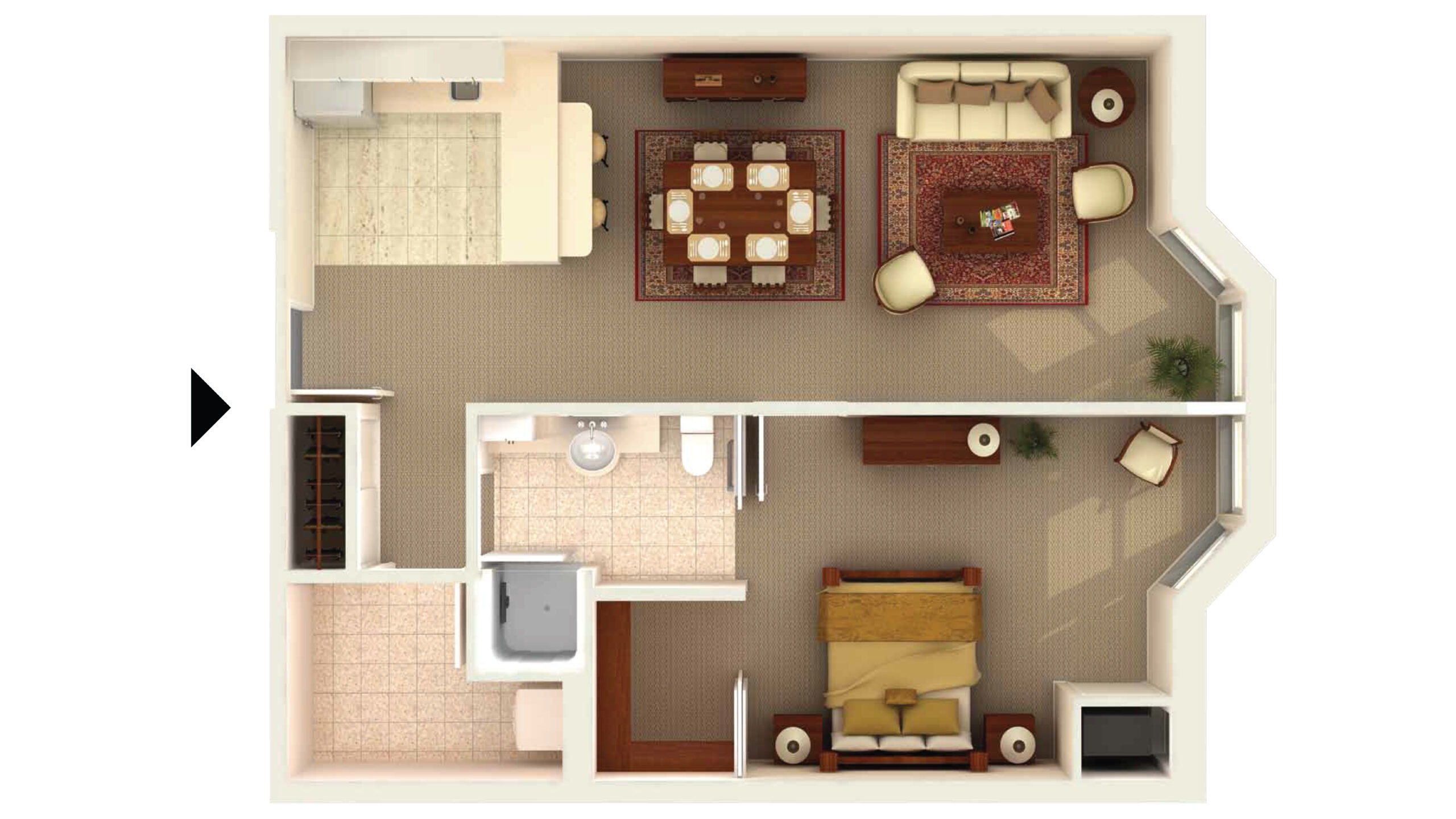 Architectural floor plan of a resident room