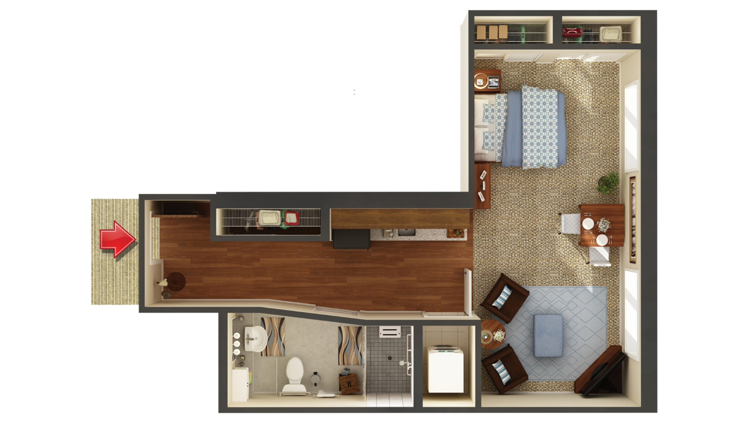 Architectural floor plan of a resident room.
