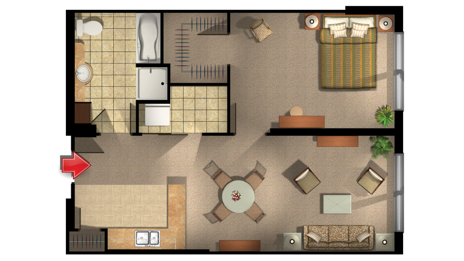 Architectural floor plan of a resident room