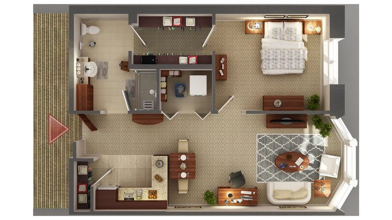 Architectural floor plan of a resident room