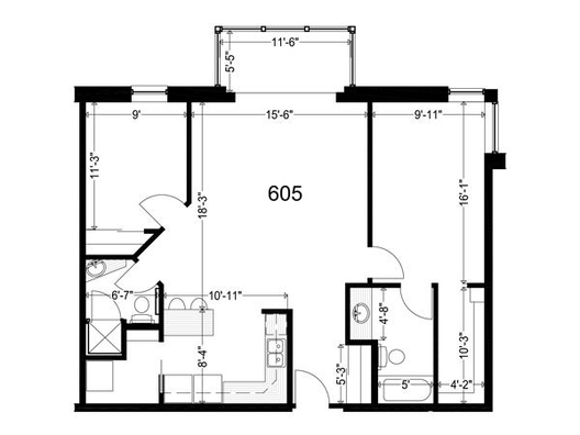 Architectural floor plan of a room layout.