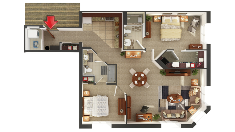 Architectural floor plan of a resident unit