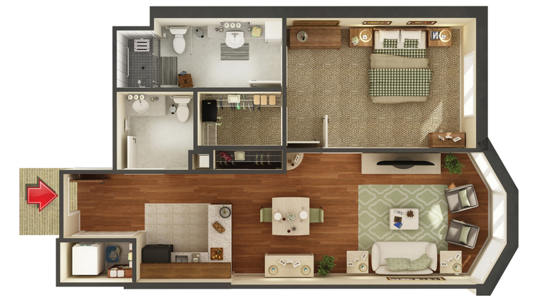 Floor plan layout of a resident room