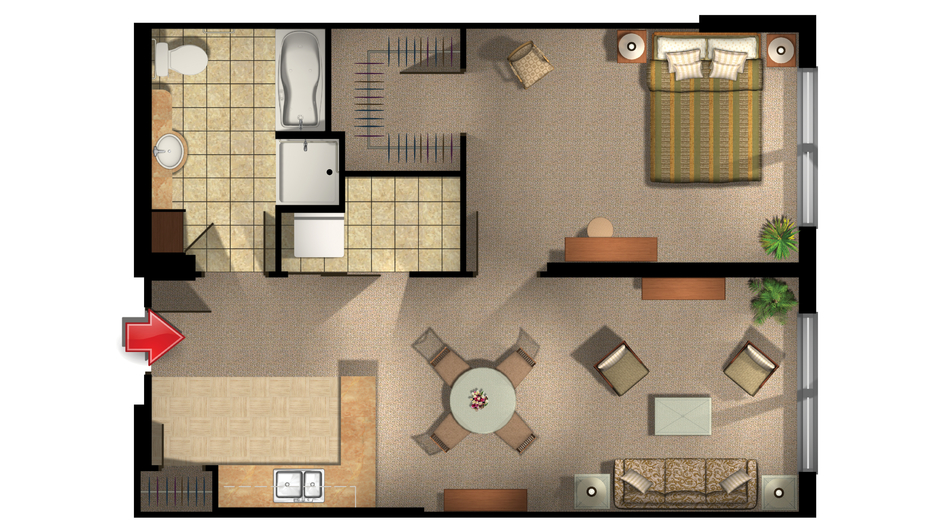 Architectural floor plan of a resident room layout.