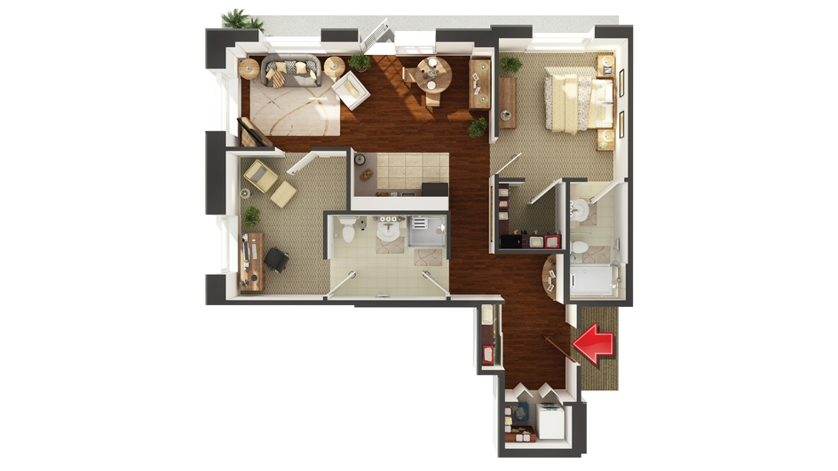 Architectural floor plan of a living unit