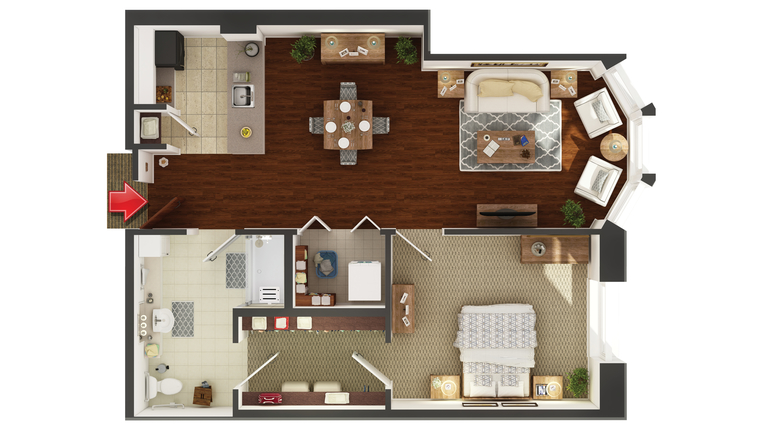 Architectural floor plan of a living unit.