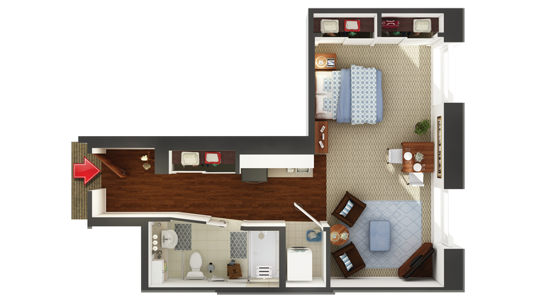 Architectural floor plan of a resident unit.