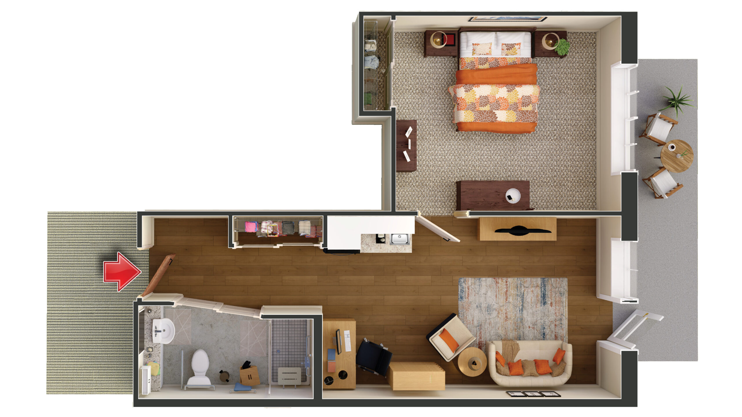 Architectural floor plan of a resident unit.
