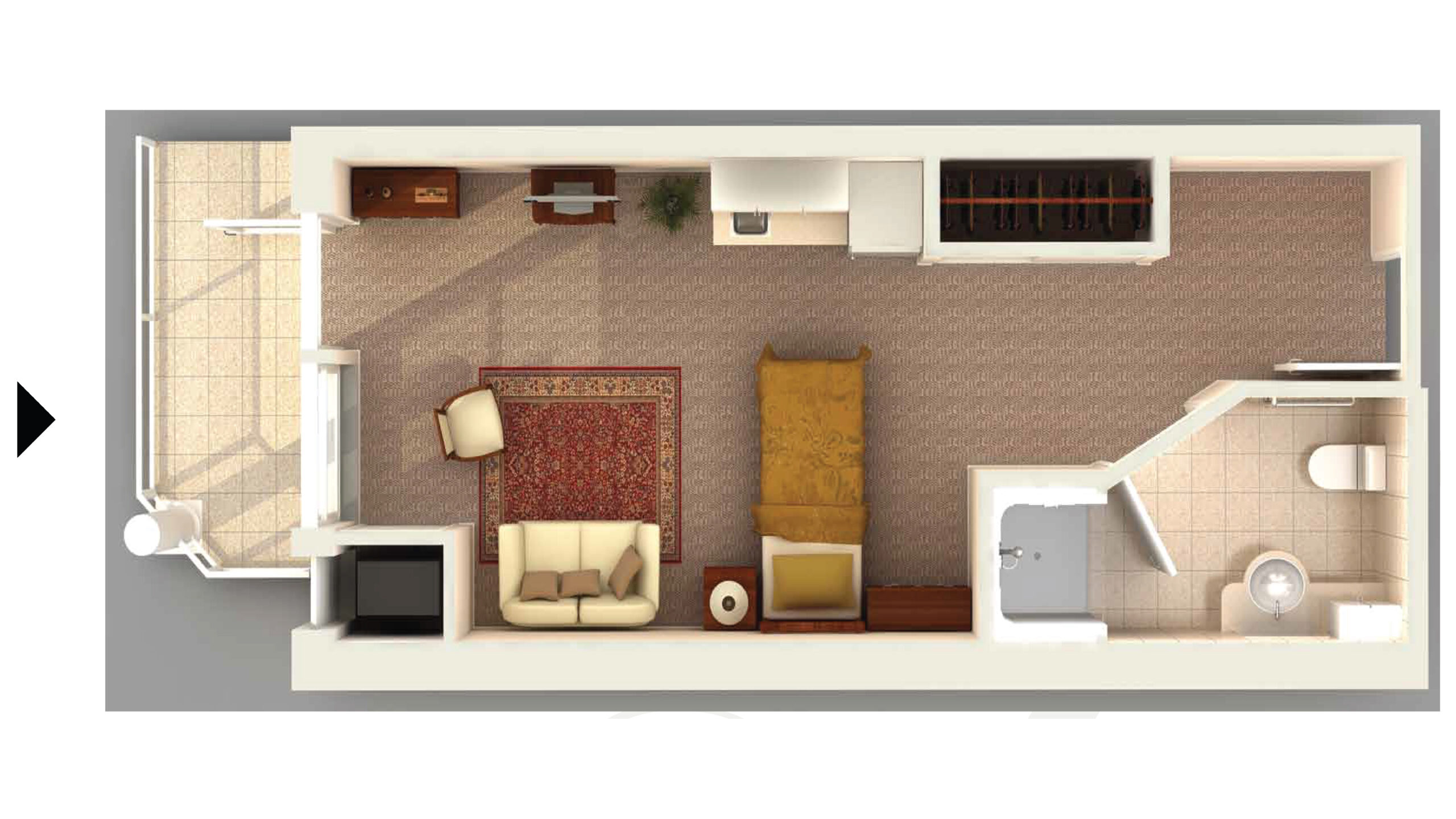 Architectural floor plan of a room layout.