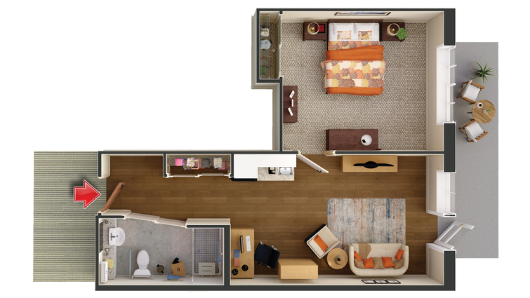 Architectural floor plan of a resident room