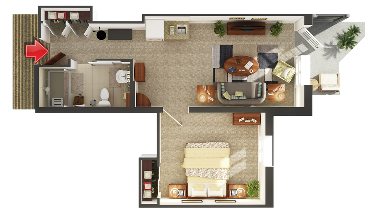 Architectural floor plan of a living unit layout.