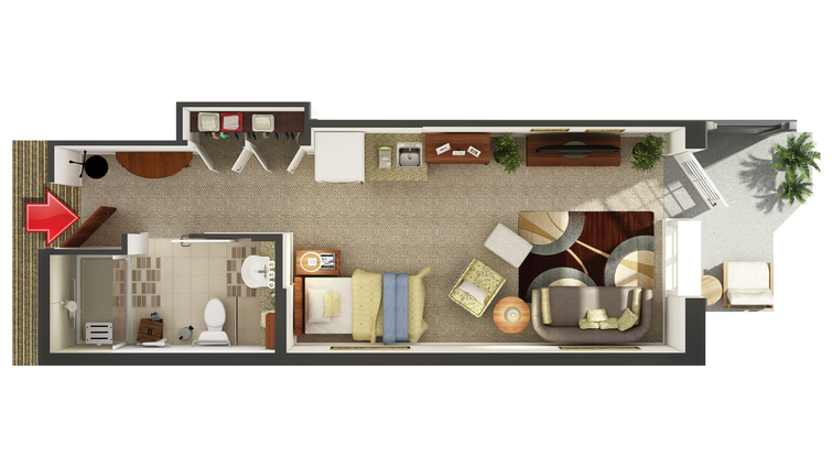 Architectural floor plan of a resident room