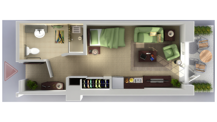 Architectural floor plan of a living unit.