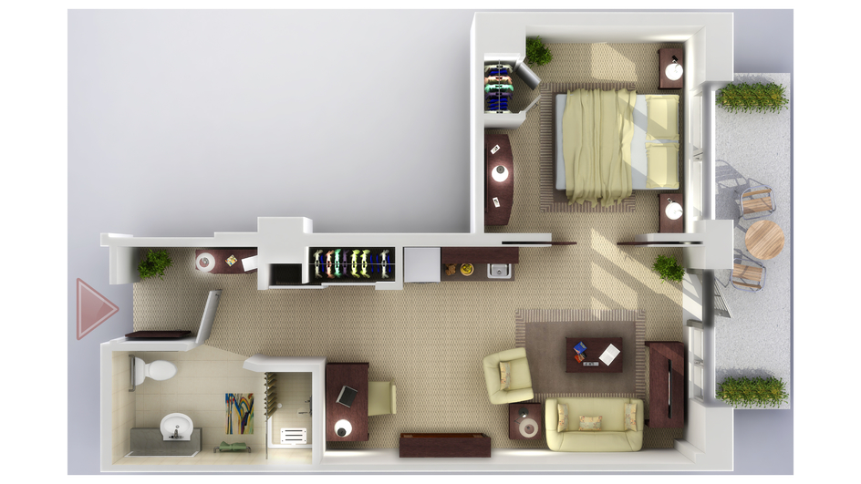 Architectural floor plan of a resident room layout.