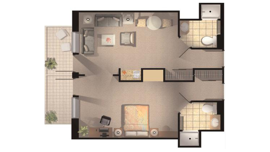 Architectural floor plan of a living unit