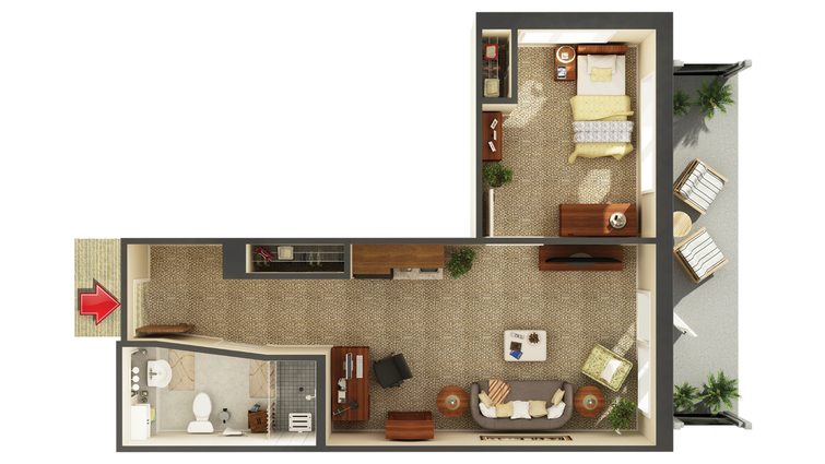 Architectural floor plan of a resident room