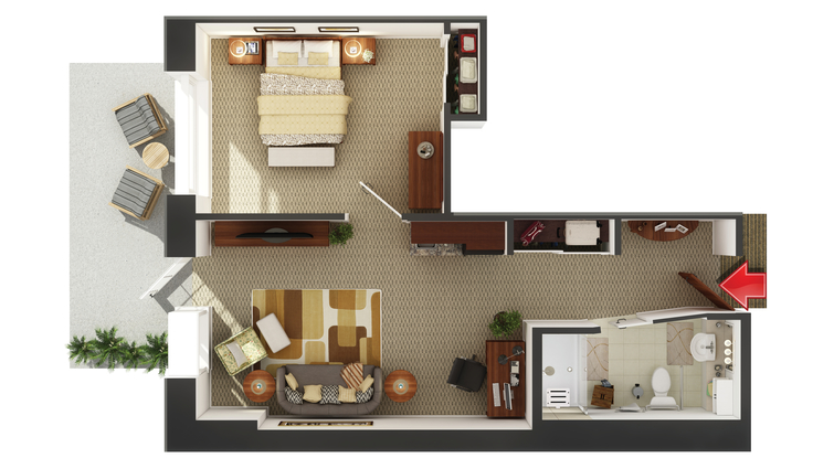 Architectural floor plan layout of a room.