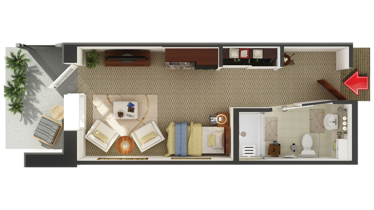 Architectural floor plan of a resident unit.