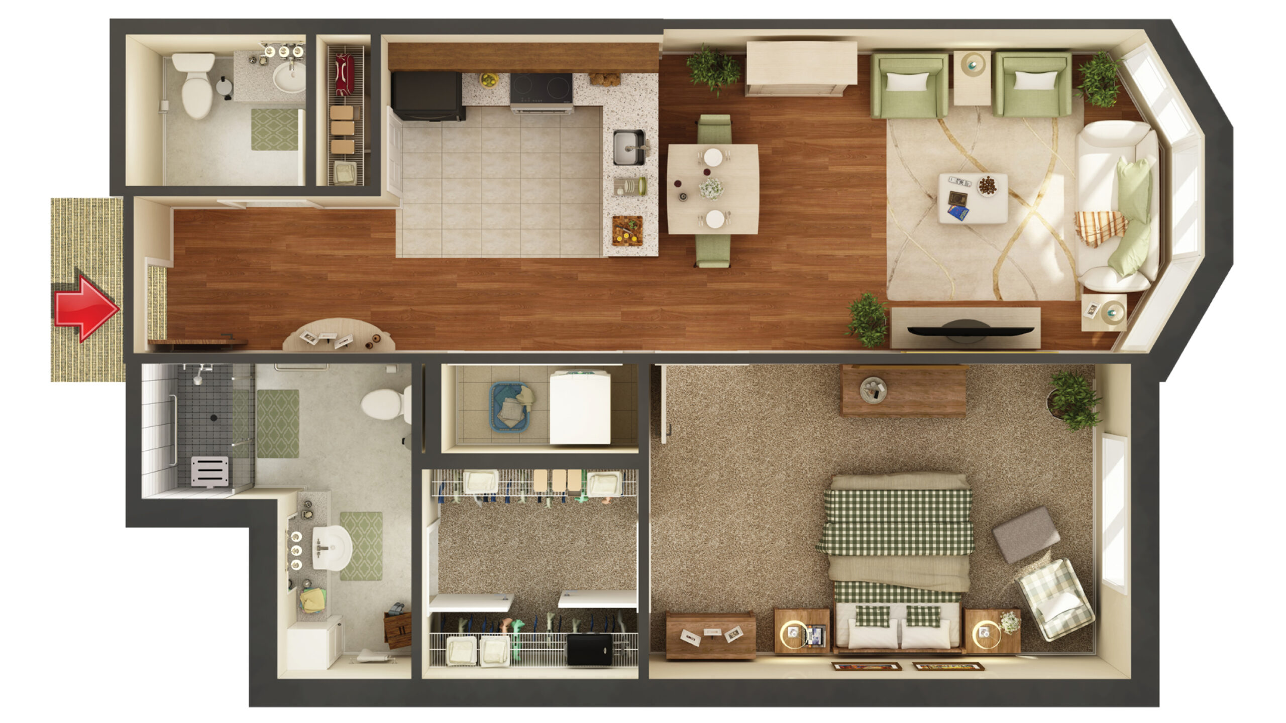 Architectural floor plan of a resident unit.