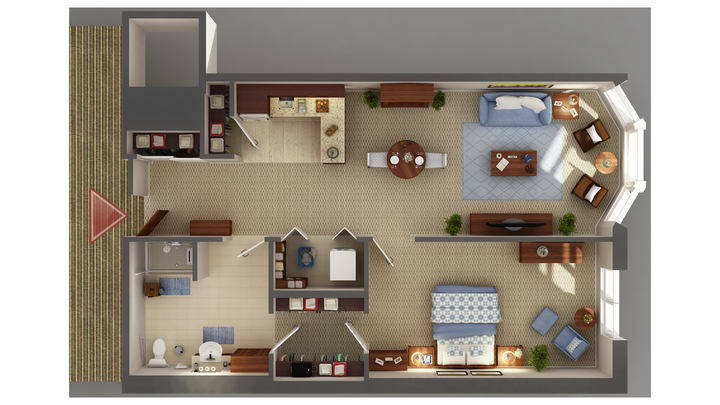 Architectural floor plan of a resident unit.