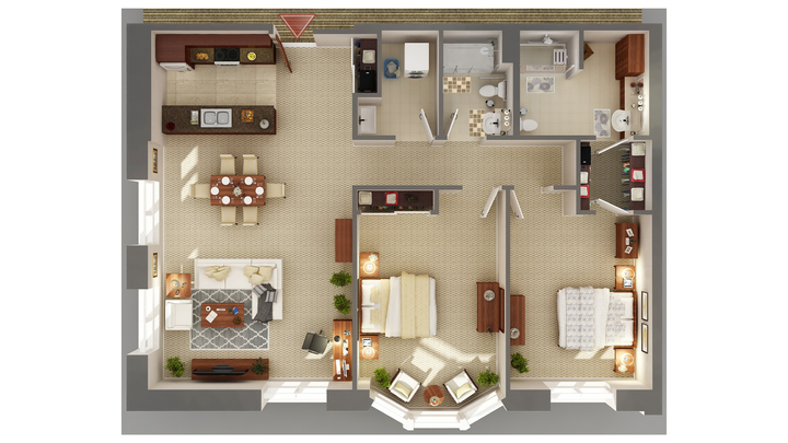 Architectural floor plan of living units