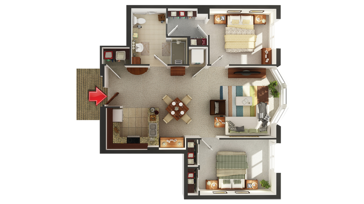 Architectural floor plan of a living unit