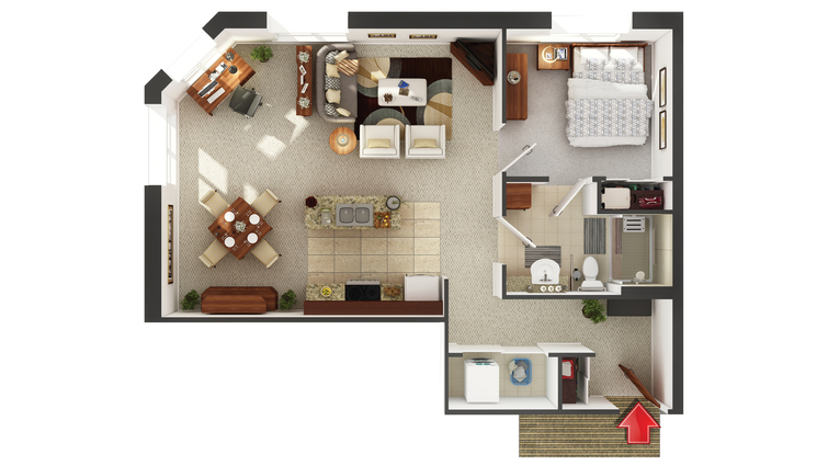Architectural floor plan of a resident unit.