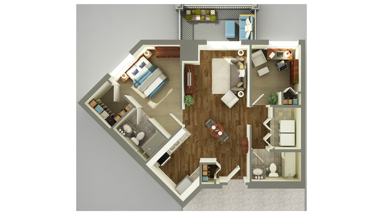 Architectural floor plan layout of a living unit
