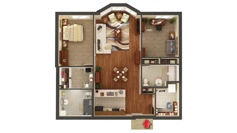 Architectural floor plan layout of a living unit.