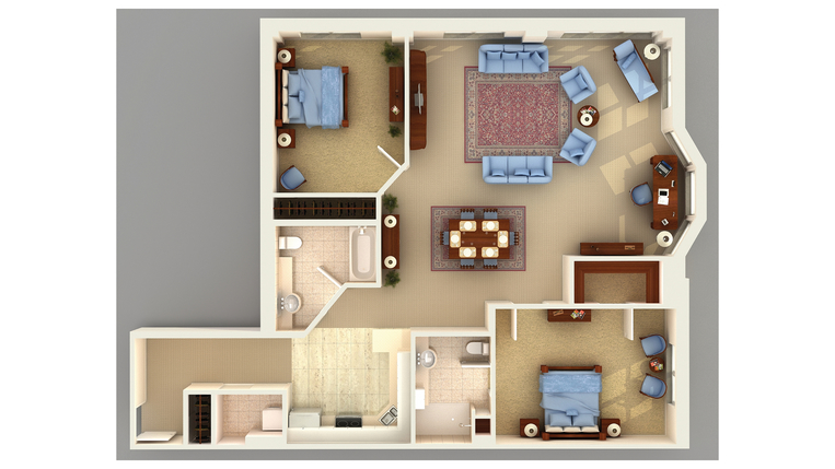 Architectural floor plan of a living unit.