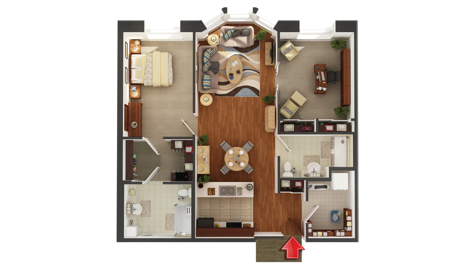Architectural floor plan of a living unit