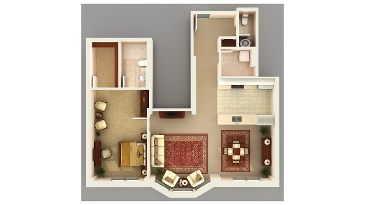 Architectural floor plan of a living unit.