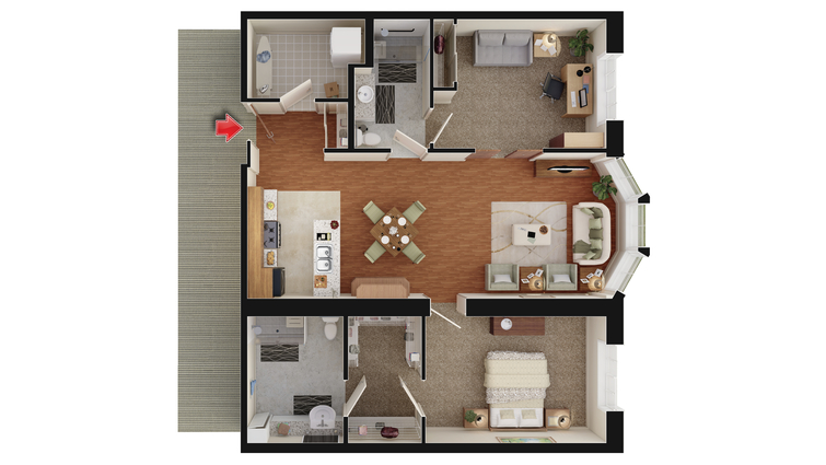 Architectural floor plan of living unit.